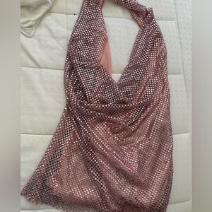 NWT fabulous metal diamantw limited Zara Rose Pink halter cowl top size L